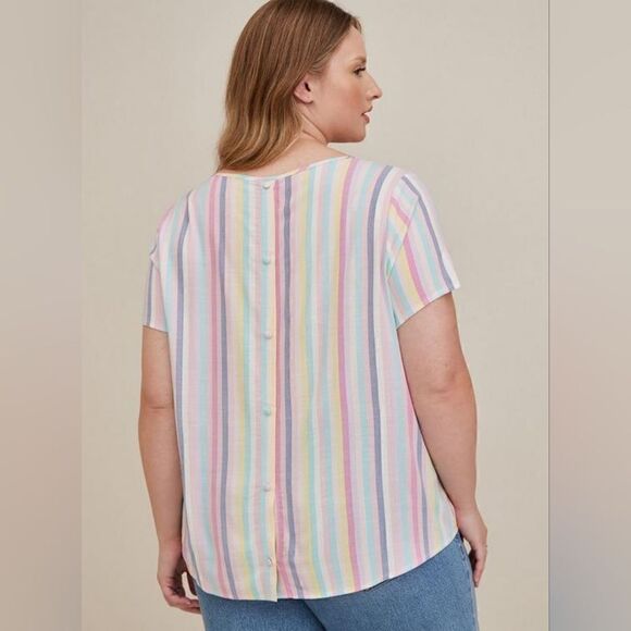 Torrid Multi Color Button Back Stripe Abbey Rayon Slub Top Short Sleeve Shirt 3X - Picture 3 of 15
